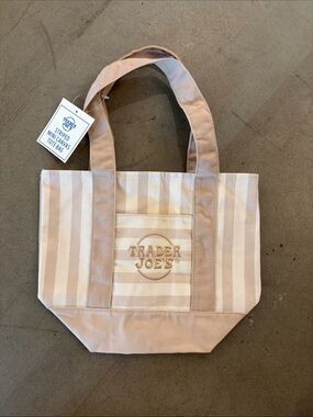 Trader Joe's Beige Striped Mini Canvas Tote Bag